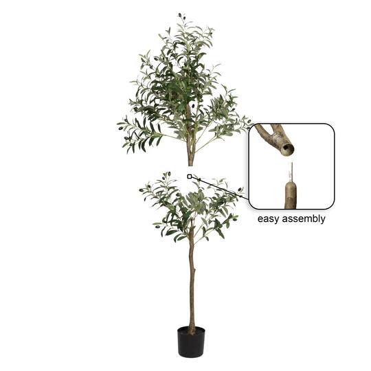 Kate and Laurel 5ft. Oliveira Faux Olive Tree with Jia Curved Cream Planter